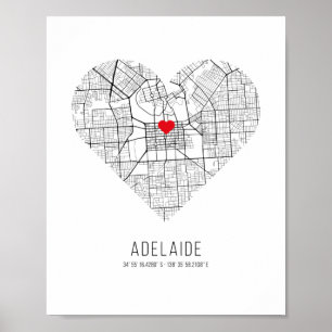 Affiche Carte de la ville de Heart Adelaide (Australie)