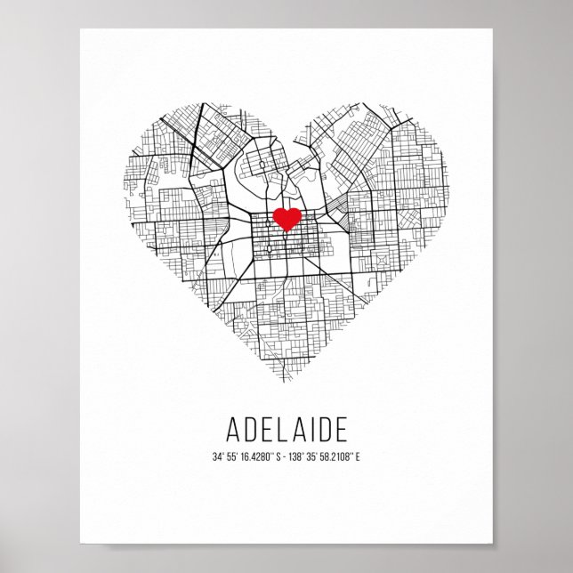 Affiche Carte de la ville de Heart Adelaide (Australie) (Devant)