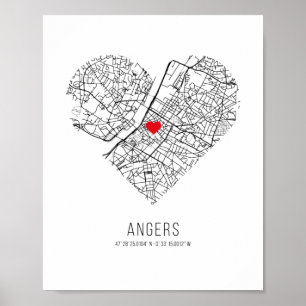 Affiche Carte de la ville de Heart Angers (France)