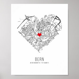 Affiche Carte de la ville de Heart Bern (Suisse)