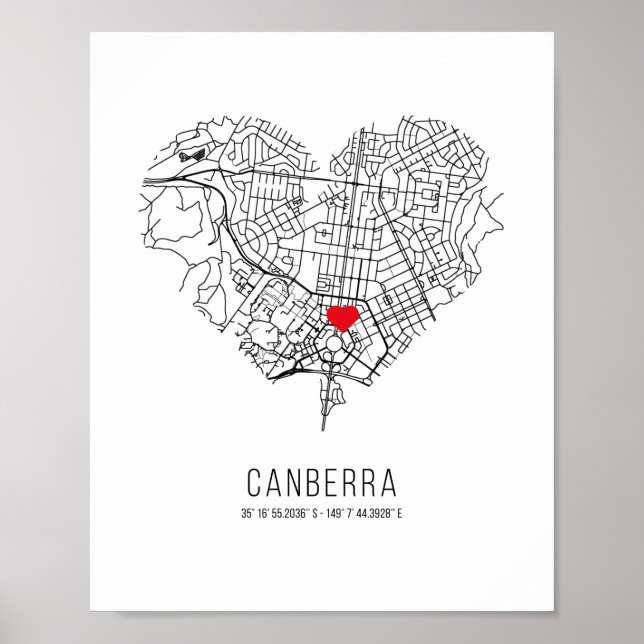 Affiche Carte de la ville de Heart Canberra (Australie) (Devant)