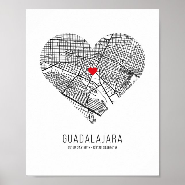 Affiche Carte de la ville de Heart Guadalajara (Mexique) (Devant)