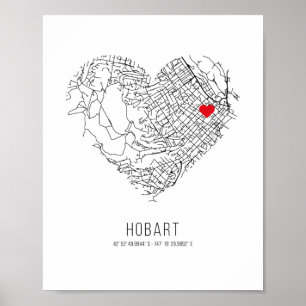 Affiche Carte de la ville de Heart Hobart (Australie)