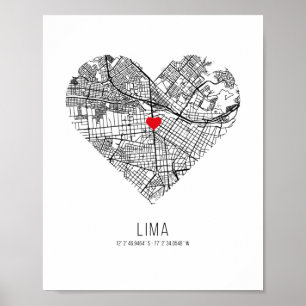 Affiche Carte de la ville de Heart Lima (Pérou)