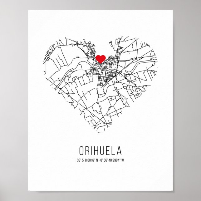 Affiche Carte de la ville de Heart Orihuela (Espagne) (Devant)