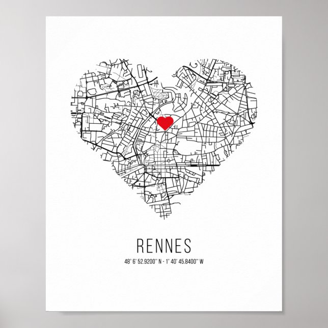 Affiche Carte de la ville de Heart Rennes (France) (Devant)