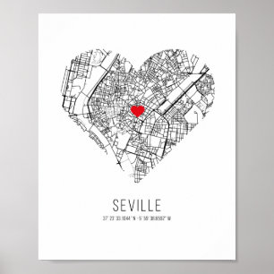 Affiche Carte de la ville de Heart Seville (Espagne)