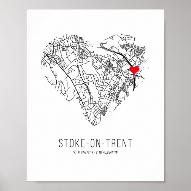 Affiche Carte de la ville de Heart Stoke-on-Trent (Royaume (Devant)