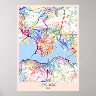 Affiche Carte de la ville de Hong Kong