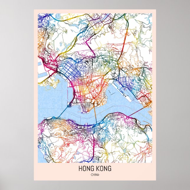 Affiche Carte de la ville de Hong Kong (Devant)