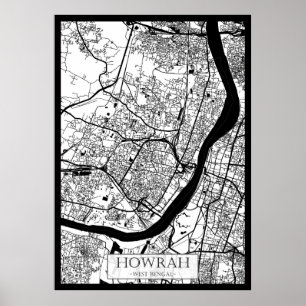Affiche Carte de la ville de Howrah Bengale occidental