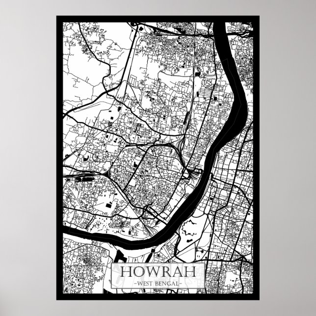 Affiche Carte de la ville de Howrah Bengale occidental (Devant)