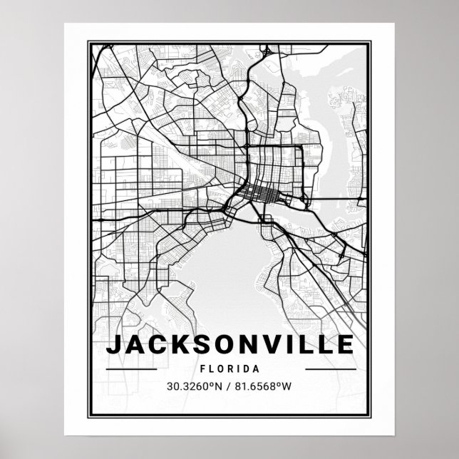 Affiche Carte de la ville de Jacksonville Florida USA Trav (Devant)