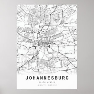 Affiche Carte de la ville de Johannesburg