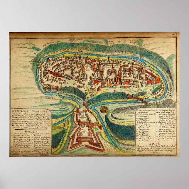 Affiche Carte de la ville de Kamianets Podilskyi 1691 (Devant)