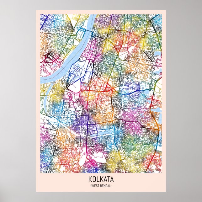 Affiche Carte de la ville de Kolkata West Bengale (Devant)