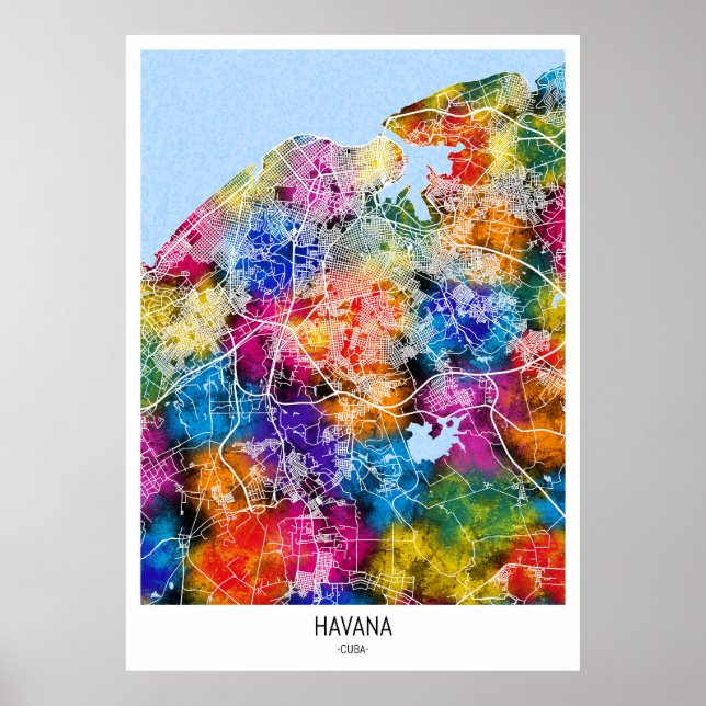 Affiche Carte de la ville de La Havane Cuba (Devant)