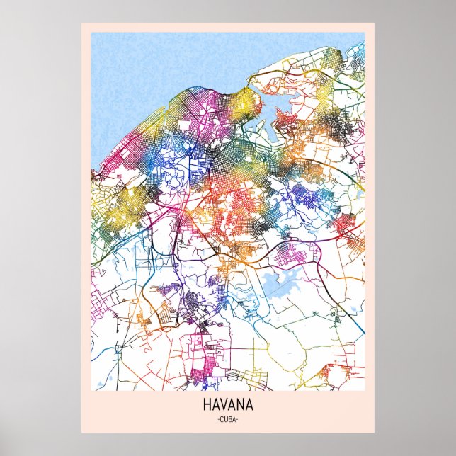 Affiche Carte de la ville de La Havane Cuba (Devant)