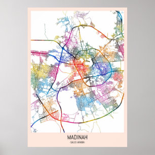 Affiche Carte de la ville de Madinah Arabie Saoudite