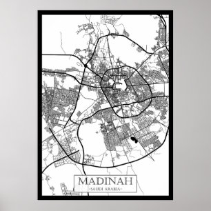 Affiche Carte de la ville de Madinah en Arabie saoudite