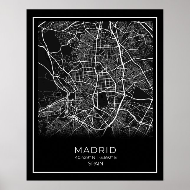 Affiche Carte de la ville de Madrid - Madrid Carte noire P (Devant)