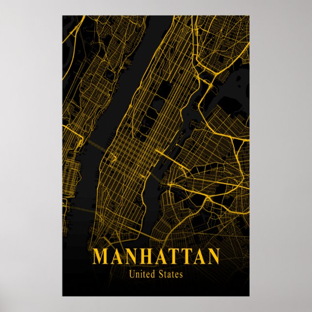 Affiche Carte de la ville de Manhattan Gold NYC Urban Stre (Devant)