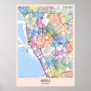 Affiche Carte de la ville de Manille aux Philippines