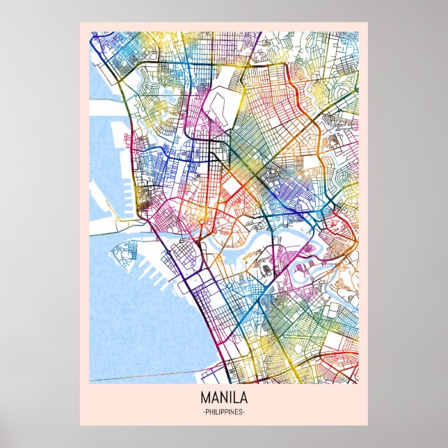 Affiche Carte de la ville de Manille aux Philippines (Devant)