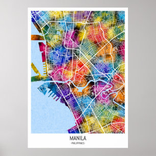 Affiche Carte de la ville de Manille aux Philippines