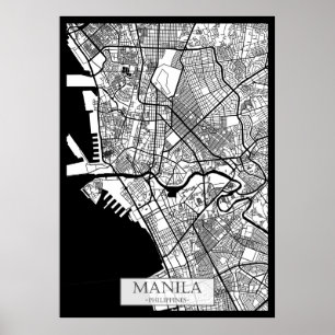 Affiche Carte de la ville de Manille Philippines