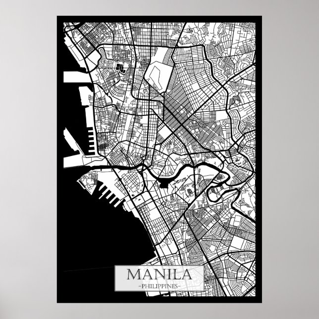 Affiche Carte de la ville de Manille Philippines (Devant)