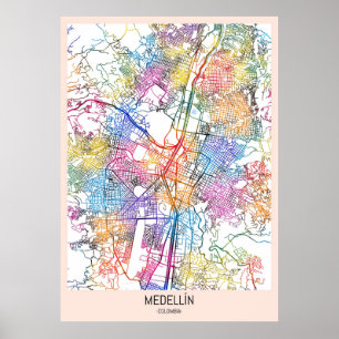 Affiche Carte de la ville de Medellín Colombie