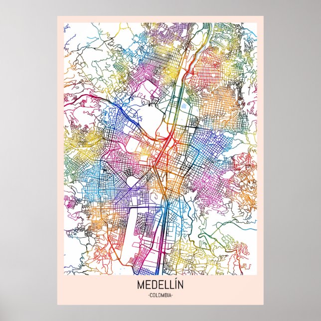 Affiche Carte de la ville de Medellín Colombie (Devant)