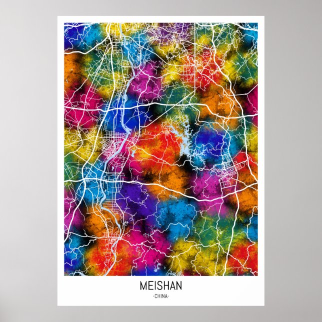 Affiche Carte de la ville de Meishan Chine (Devant)