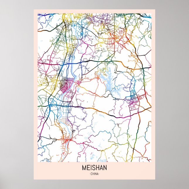 Affiche Carte de la ville de Meishan Chine (Devant)