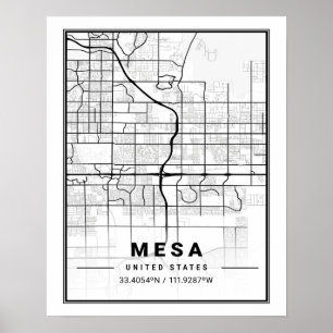 Affiche Carte de la ville de Mesa Arizona États-Unis