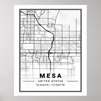 Affiche Carte de la ville de Mesa Arizona États-Unis