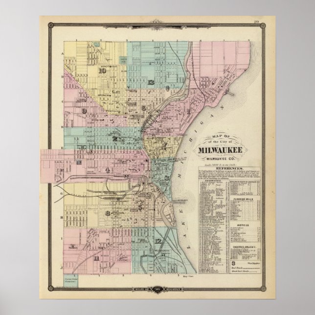 Affiche Carte de la ville de Milwaukee, Milwaukee Co (Devant)
