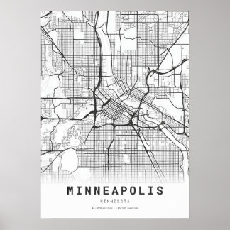 Affiche Carte de la ville de Minneapolis