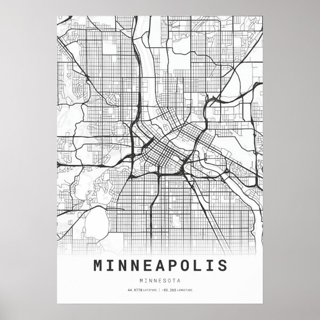 Affiche Carte de la ville de Minneapolis (Devant)