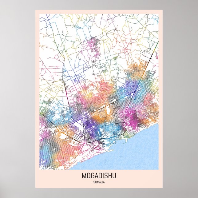 Affiche Carte de la ville de Mogadiscio Somalie (Devant)