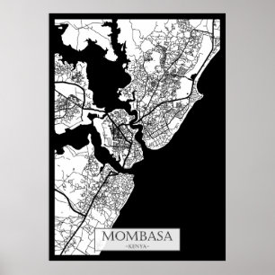 Affiche Carte de la ville de Mombasa Kenya