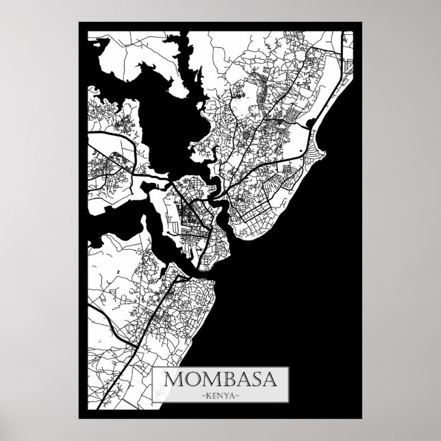 Affiche Carte de la ville de Mombasa Kenya (Devant)