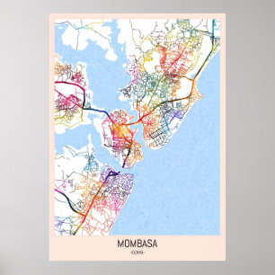 Affiche Carte de la ville de Mombasa Kenya à l'aquarelle