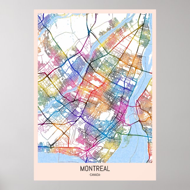 Affiche Carte de la ville de Montréal Québec (Devant)