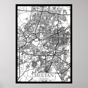 Affiche Carte de la ville de Multan Pakistan