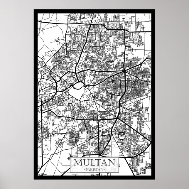 Affiche Carte de la ville de Multan Pakistan (Devant)