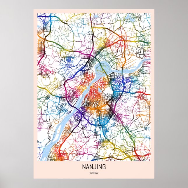 Affiche Carte de la ville de Nanjing Chine (Devant)