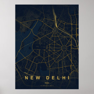 Affiche Carte de la ville de New Delhi, design minimaliste