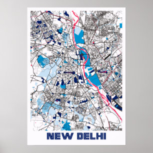 Affiche Carte de la ville de New Delhi - Inde MilkTea